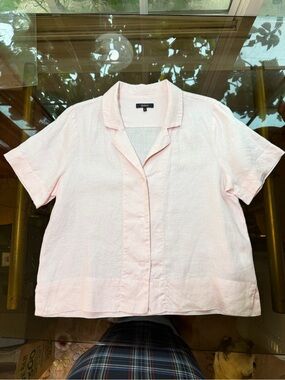 Quince Pale Pink Linen Short-Sleeve Button Front Shirt